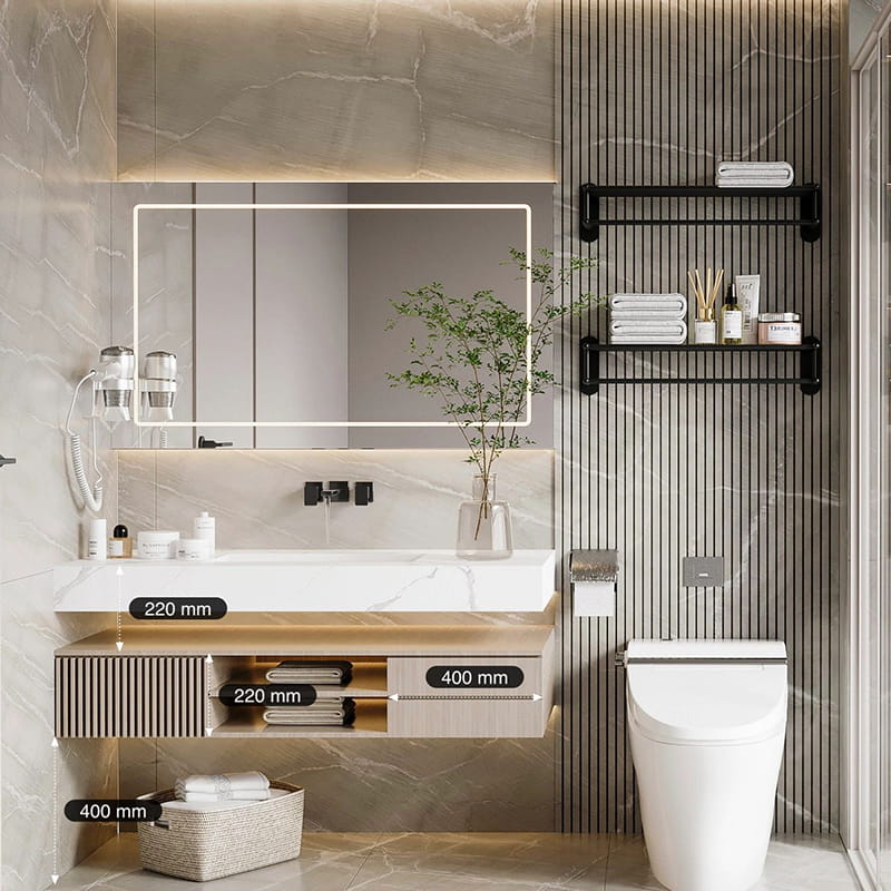 French Decorative Molding and Curved Door Bathroom Vanities for Elegant Moisture-Resistant Interiors