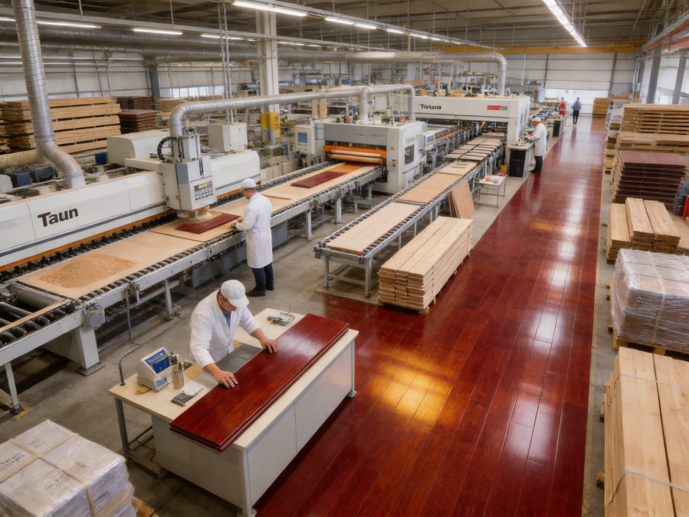 Classic Burgundy Red Taun Flooring: High-Gloss Solid Wood Performance for Refined Interiors