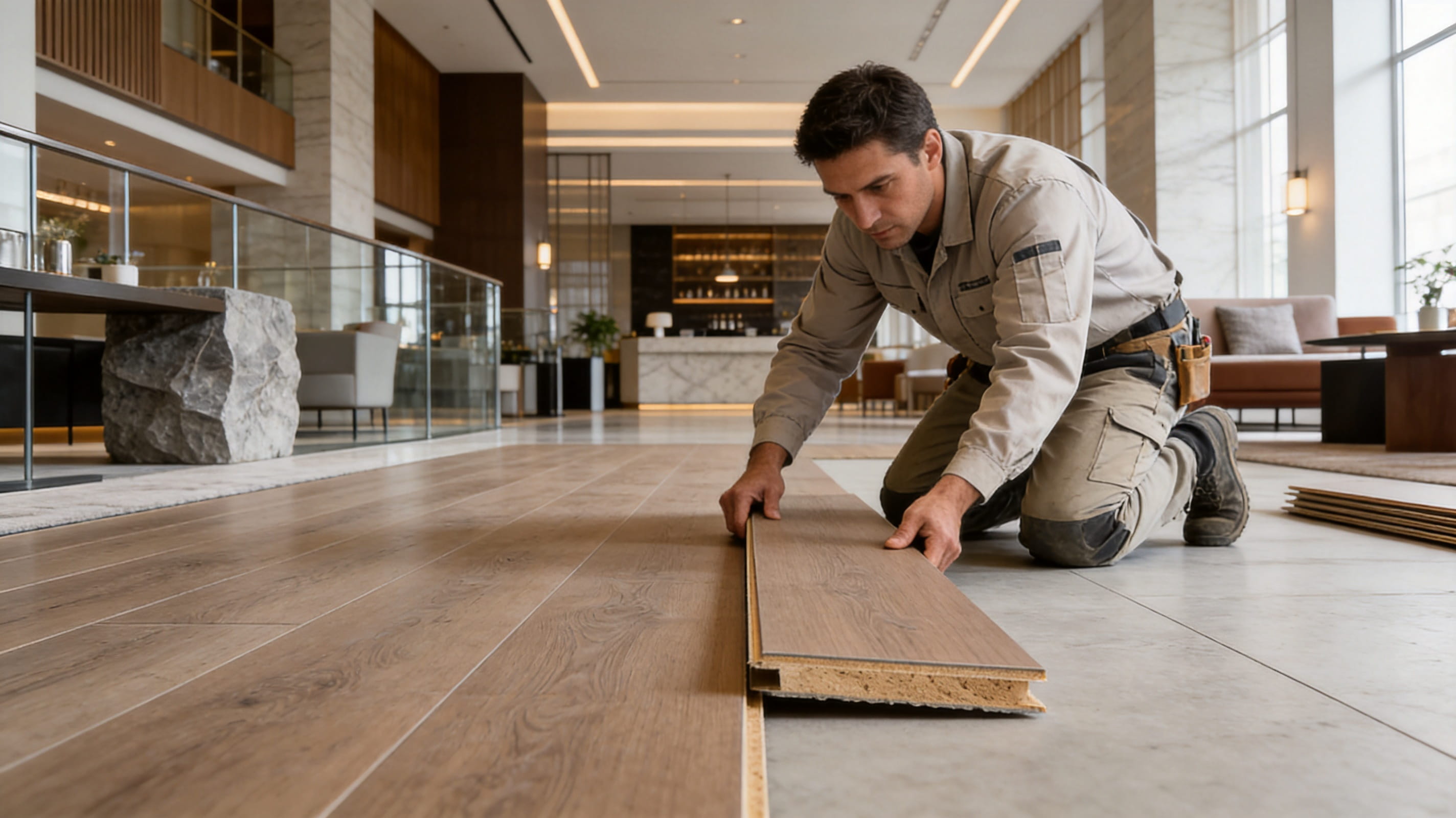 Multi-Layer Light Brown Oak Embossed Grain Matte Click-Lock Engineered Wood Flooring for Residential and Commercial Interiors