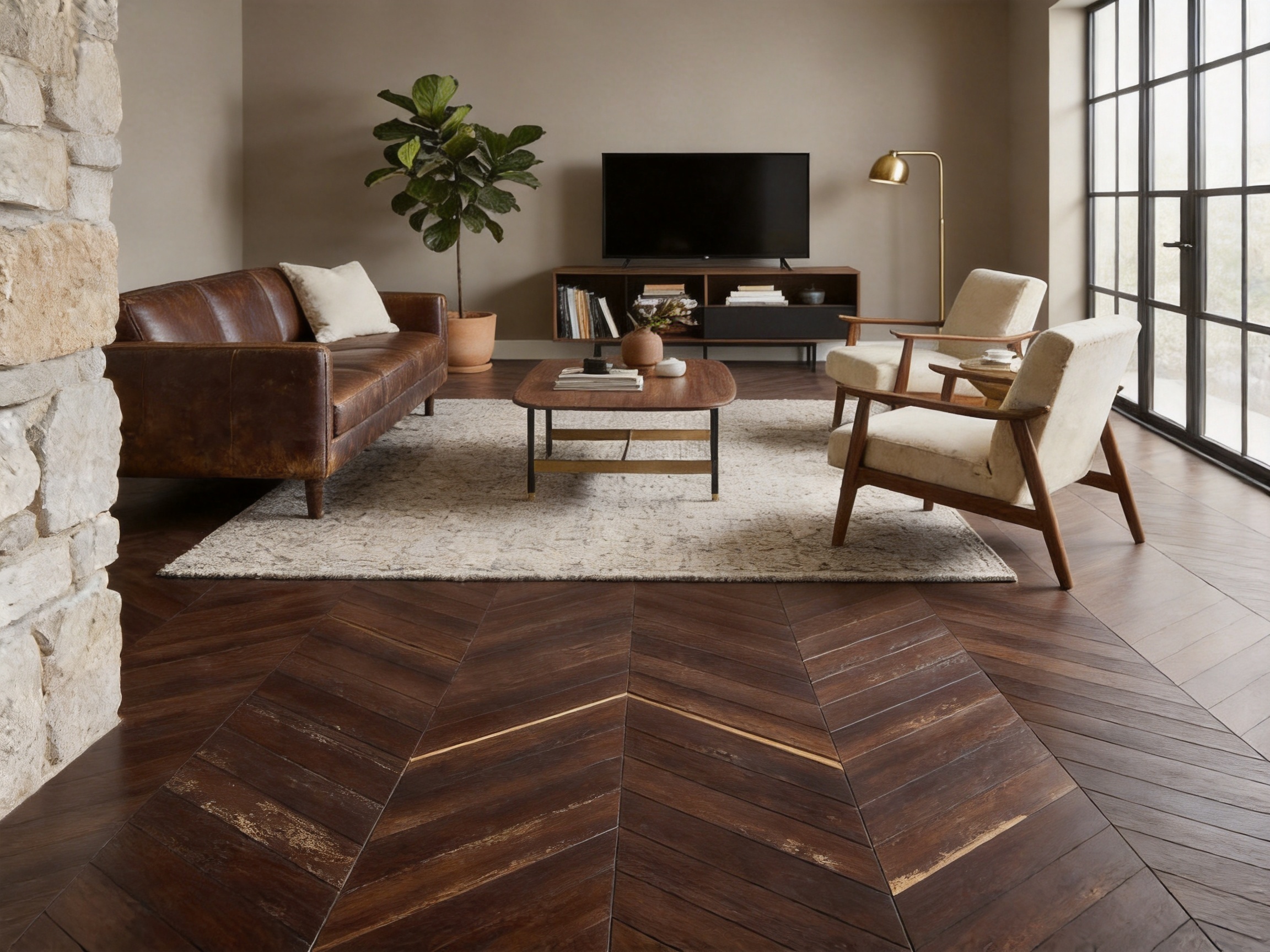 White Oak Herringbone Dark Brown Retro Matte Parquet Flooring for Distinctive Interior Spaces