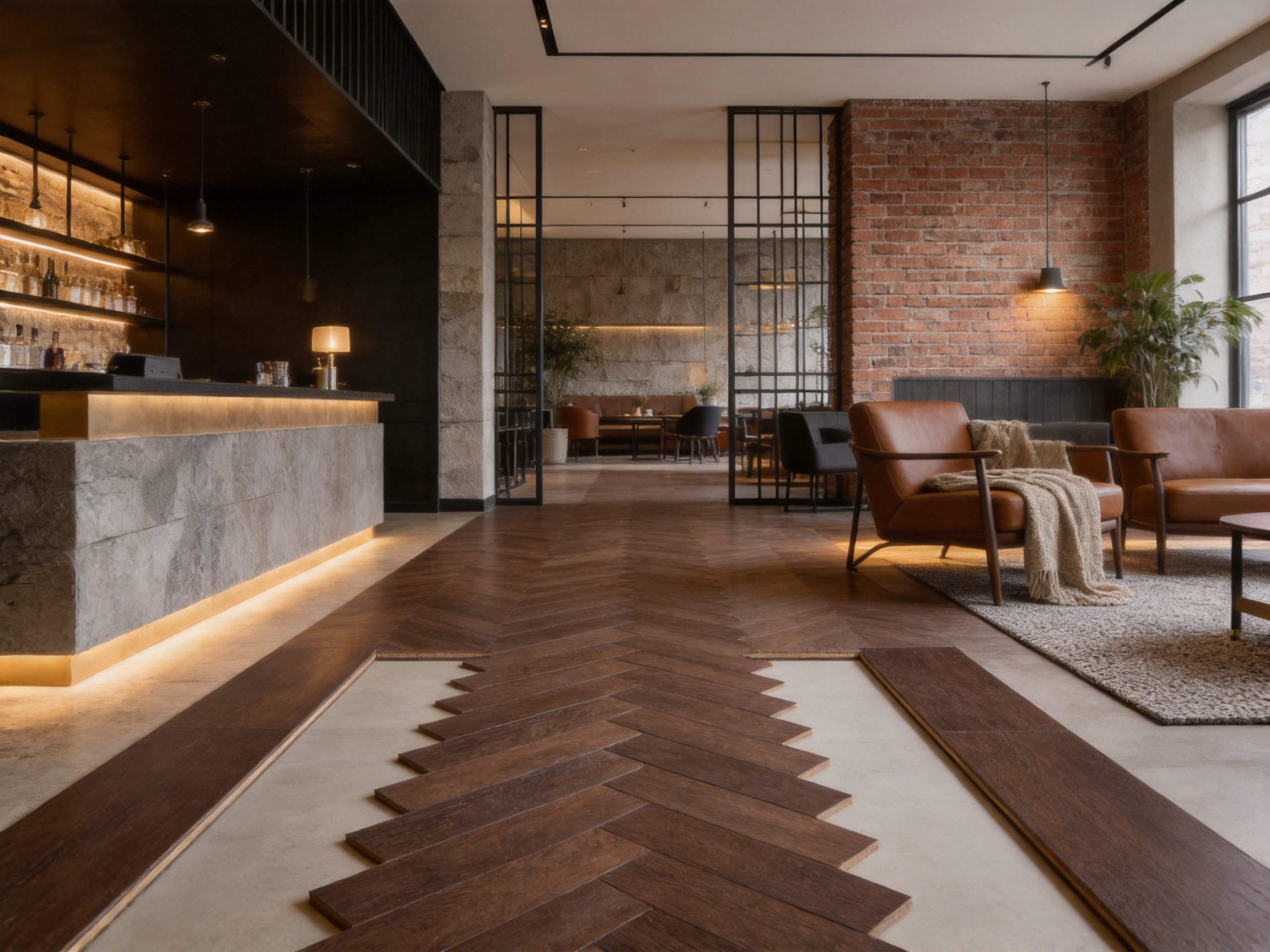 White Oak Herringbone Dark Brown Retro Matte Parquet Flooring for Distinctive Interior Spaces