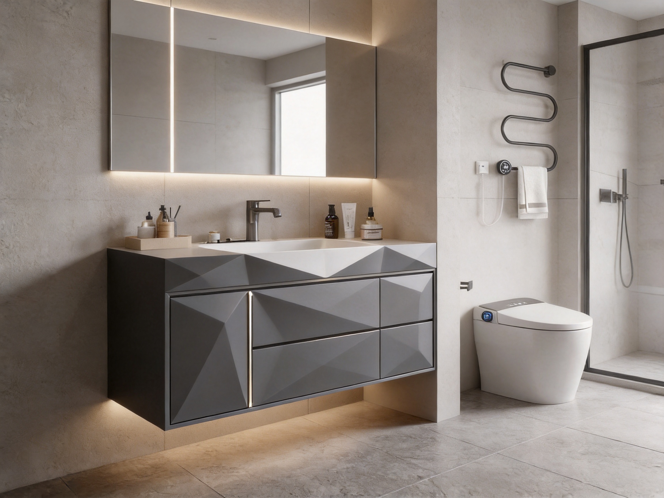 Phantom Geometric Faceted 3D-Visual Bathroom Vanities for High-Performance Interior Projects