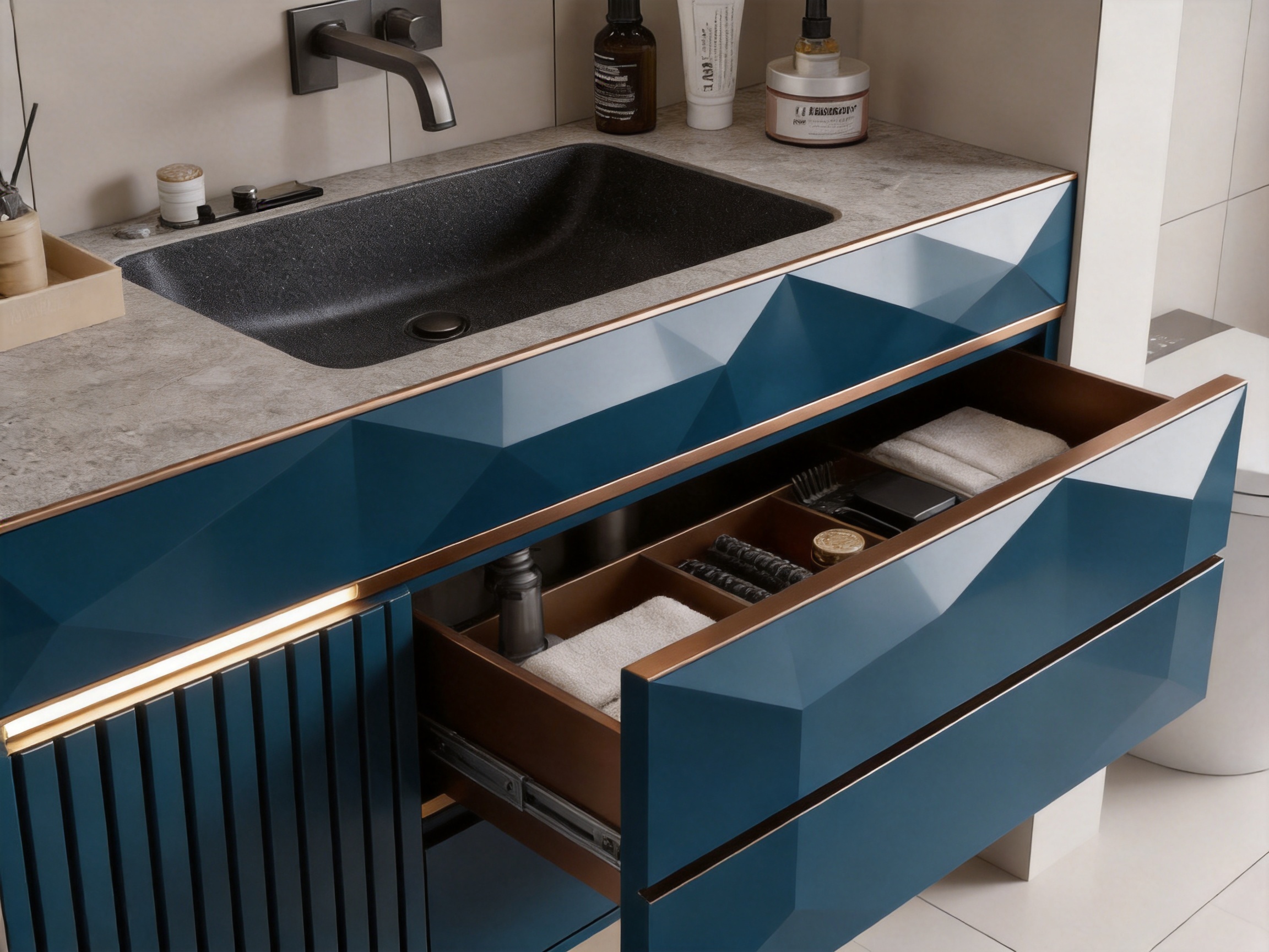 Phantom Geometric Faceted 3D-Visual Bathroom Vanities for High-Performance Interior Projects