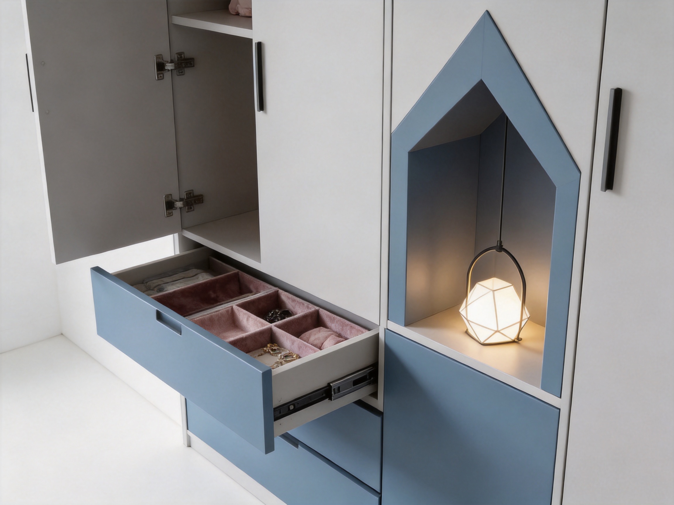 Morning Star Premium Grey and Fog Blue Pointed-Roof Array Minimalist Bespoke Girls’ Room