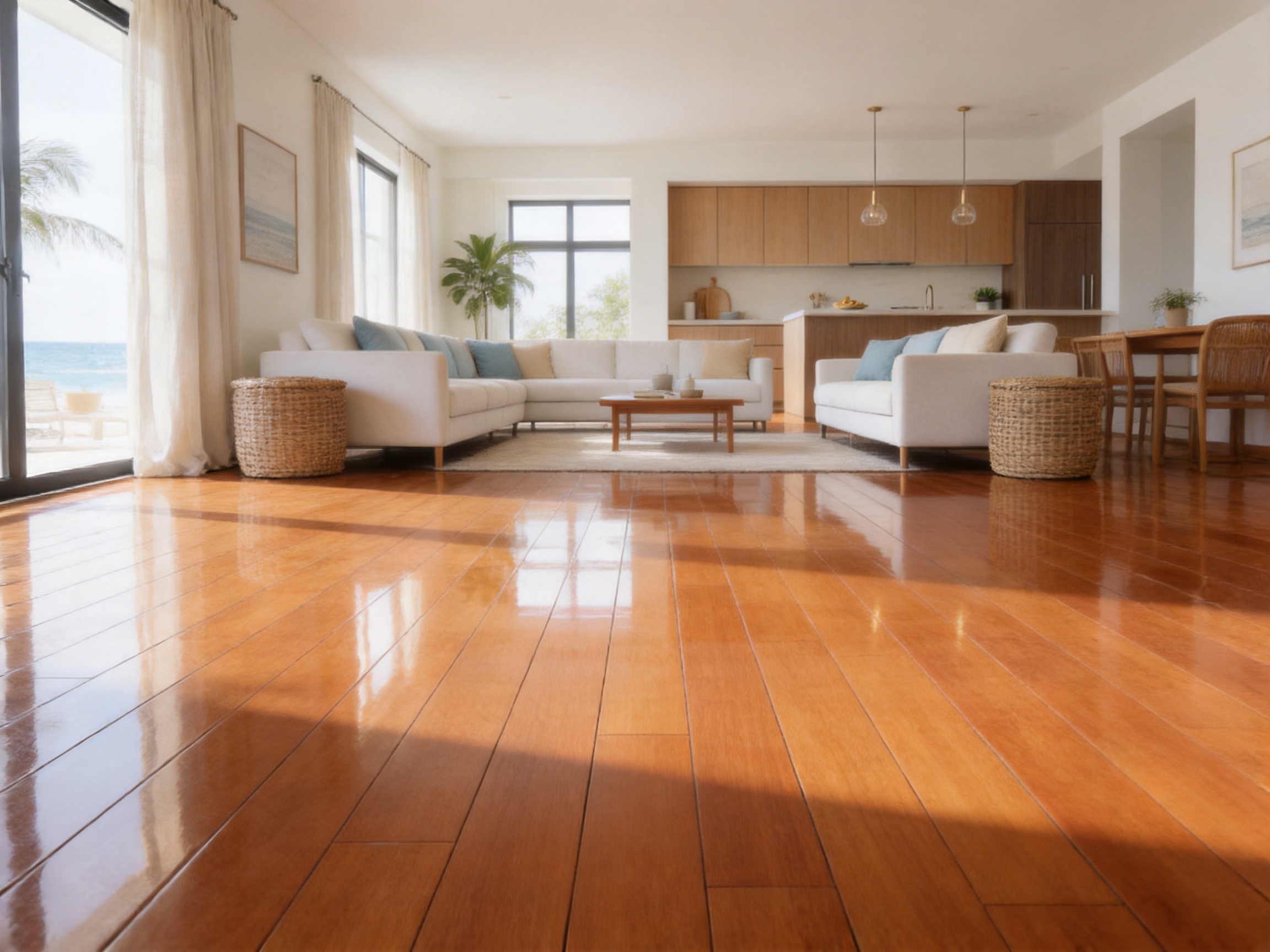 Golden Teak Light Brown High-Gloss Solid Wood Flooring for Residential and Commercial Interiors