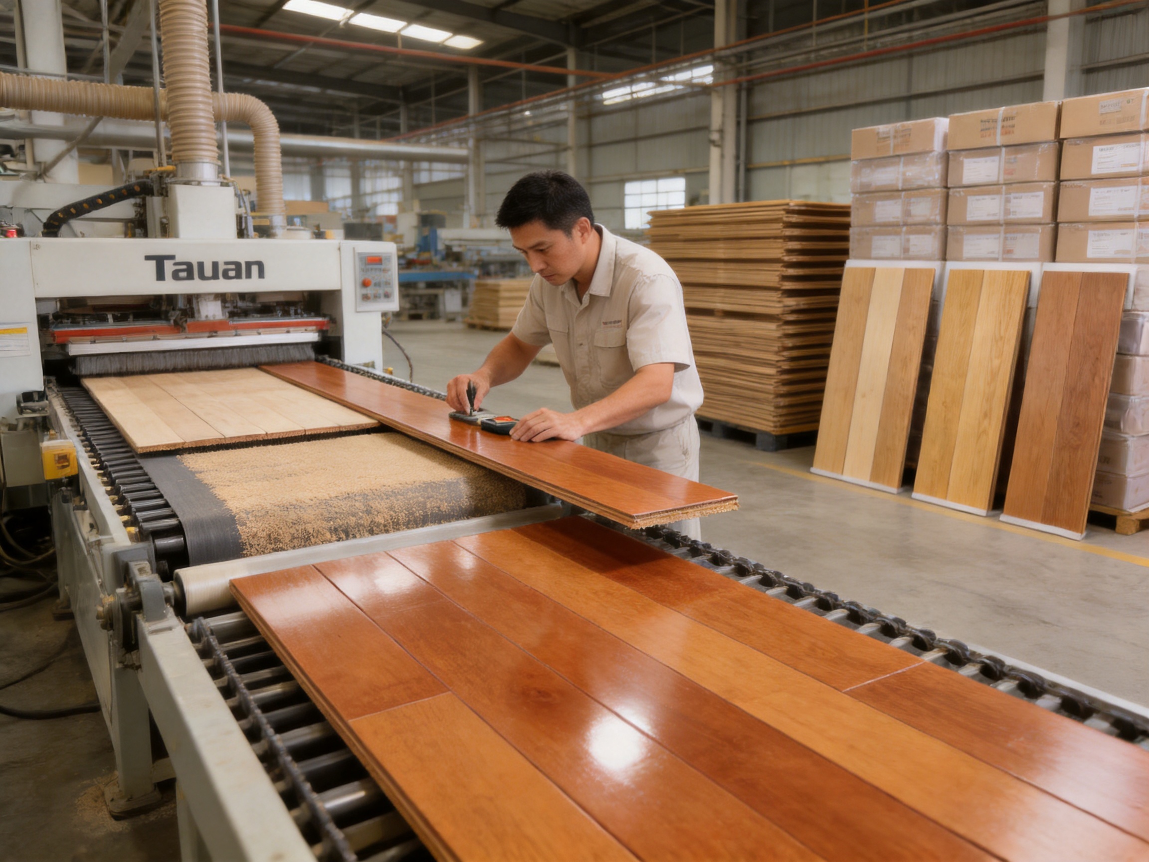 Golden Teak Light Brown High-Gloss Solid Wood Flooring for Residential and Commercial Interiors